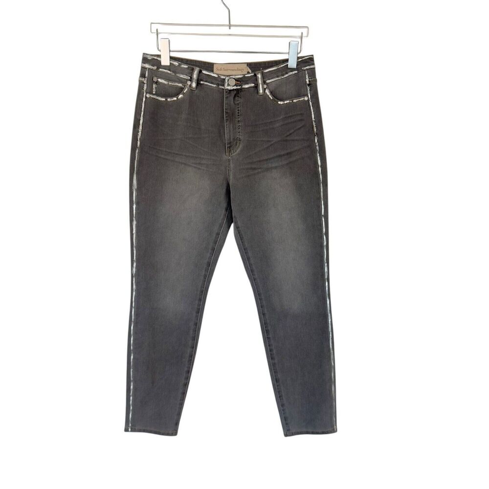 SOFT SURROUNDINGS Ultimate Denim High Rise Foil Trim Skinny Jeans Grey Soft 12